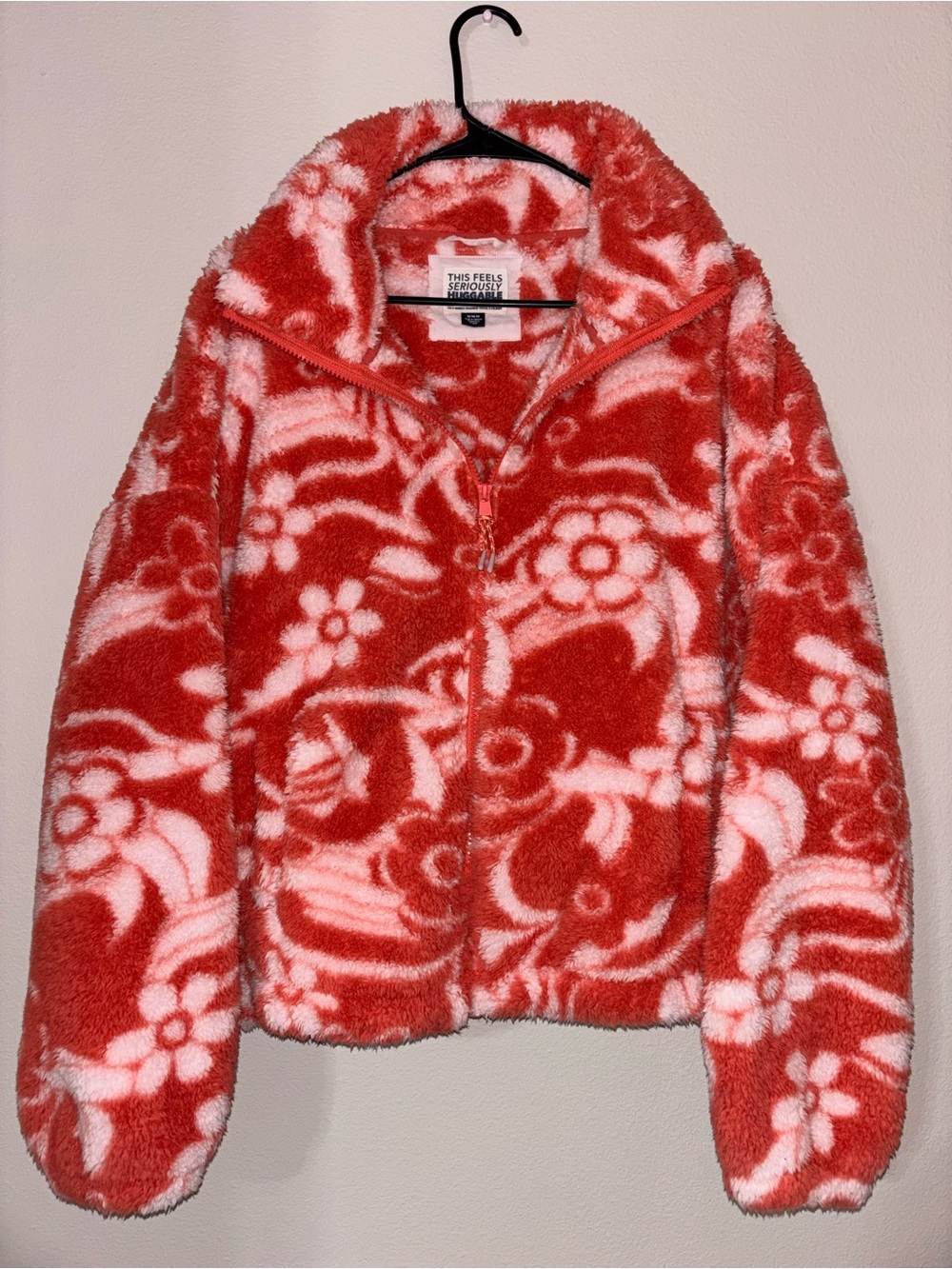 American Eagle Outfitters Red & White Floral Teddy Zip Jacket